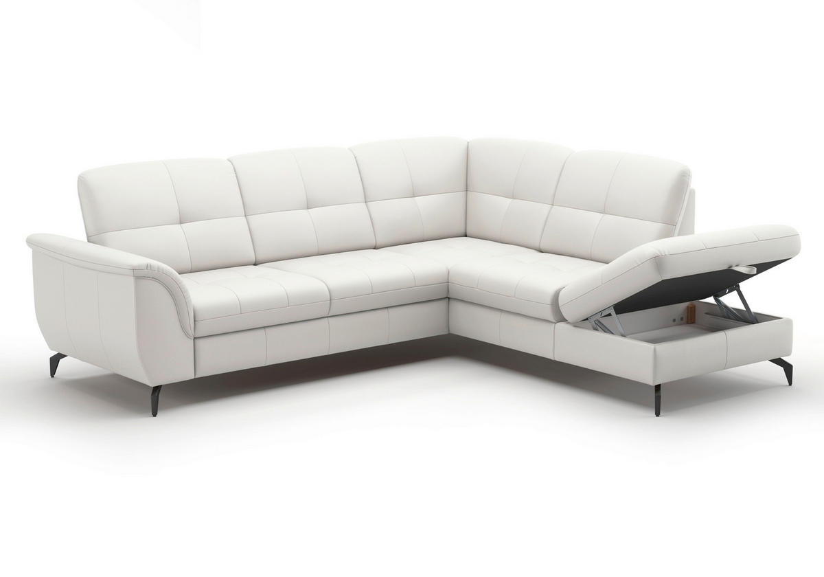ECKSOFA in Vliesstoff Kombination Echtleder/Stoff Weiss  - Weiss/Schwarz, Modern, Leder/Textil (244/212cm) - Sit & More
