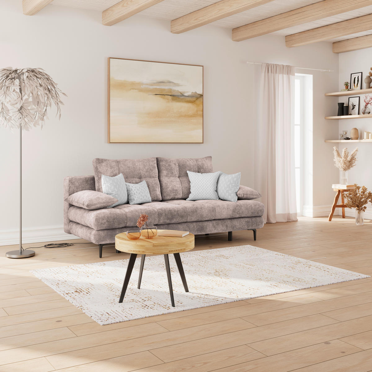 SCHLAFSOFA  mit Liegefunktion, Schlafen auf Sitzhöhe, Rücken echt Chenille Rosa  - Schwarz/Rosa, KONVENTIONELL, Textil/Metall (203/94/96cm) - Carryhome