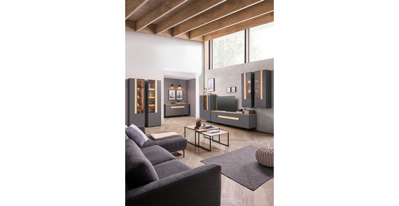 WOHNWAND in Anthrazit, Eichefarben 384,4/206/48 cm - Eichefarben/Anthrazit, Design, Glas/Holz (384,4/206/48cm) - Dieter Knoll