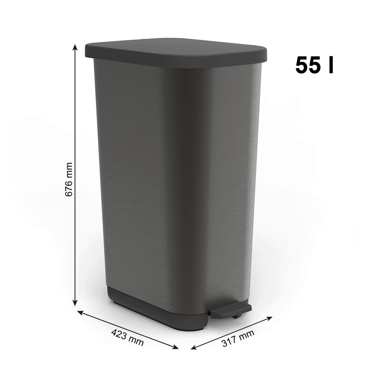 TRETEIMER Ribo 55 L  - Graphitfarben, KONVENTIONELL, Kunststoff (42.3/31.7/67.6cm) - Rotho