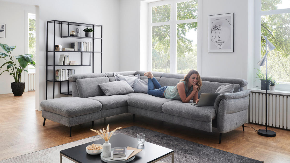 ECKSOFA in Struktur Grau  - Schwarz/Grau, Modern, Textil/Metall (235/275cm) - Cantus