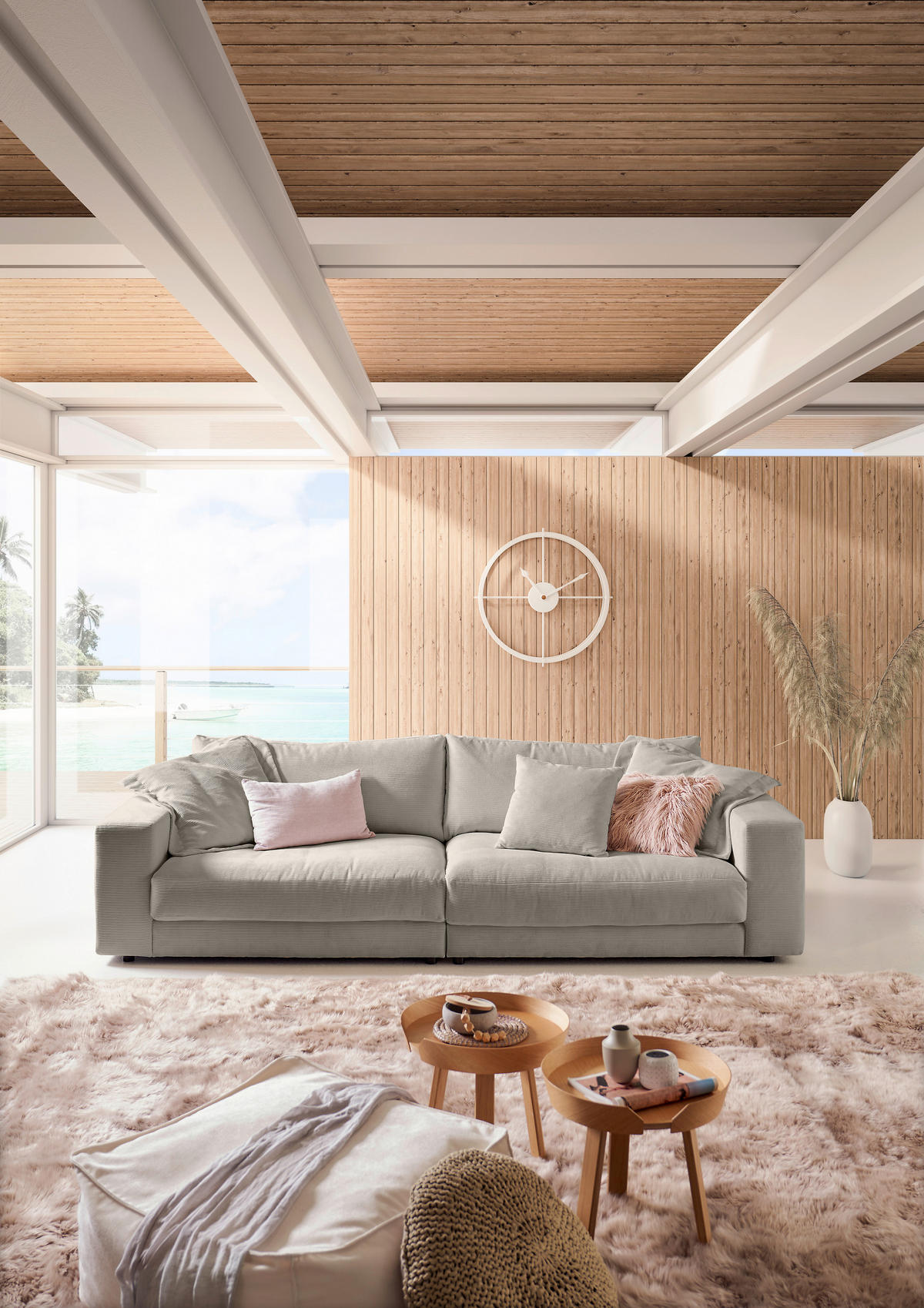 MEGASOFA in Feincord Sandfarben  - Sandfarben/Schwarz, Design, Kunststoff/Textil (290/86/127cm) - Pure Home Lifestyle