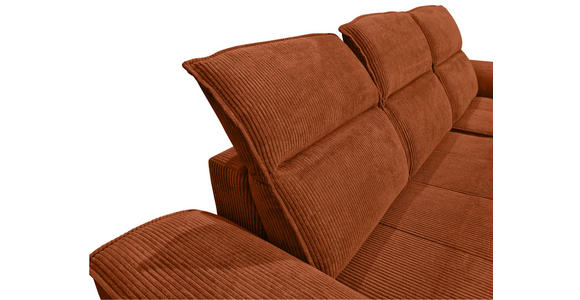 ECKSOFA Rostfarben Cord Rücken echt, Kopfteilverstellung, Sitzvorzug  - Rostfarben/Schwarz, KONVENTIONELL, Textil/Metall (290/196cm) - Carryhome