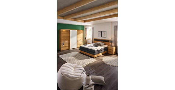 SCHWEBETÜRENSCHRANK in Weiß, Eichefarben - Eichefarben/Weiß, Natur, Glas/Holz (285/216/70cm) - Linea Natura
