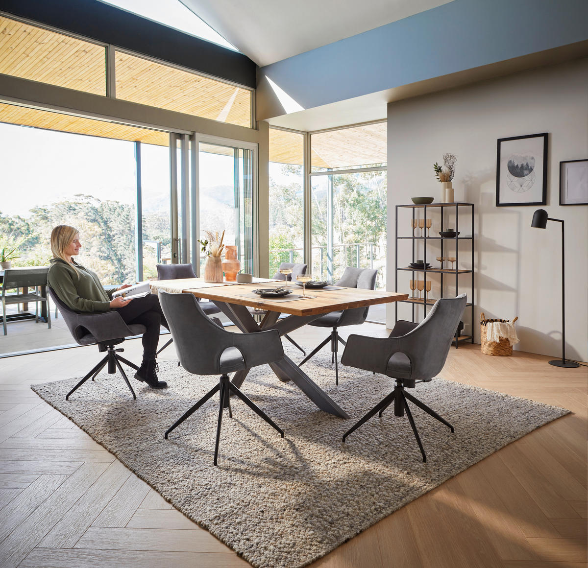 ESSTISCH Wildeiche massiv rechteckig Eichefarben  - Eichefarben/Schwarz, Design, Holz/Metall (200/100/77cm) - Linea Natura