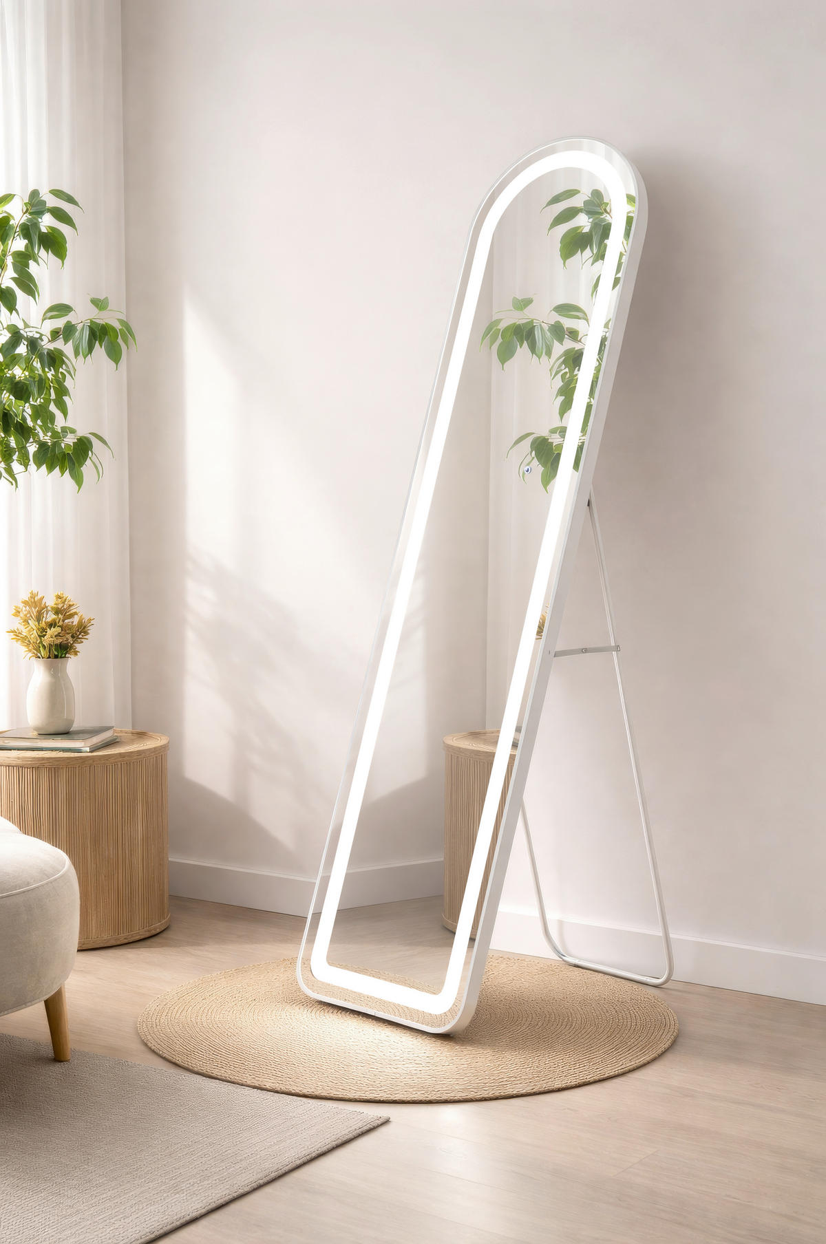 Golvspegel med belysning 40/50/160 cm   - vit, Basics, metall/glas (40/50/160cm) - Best Price