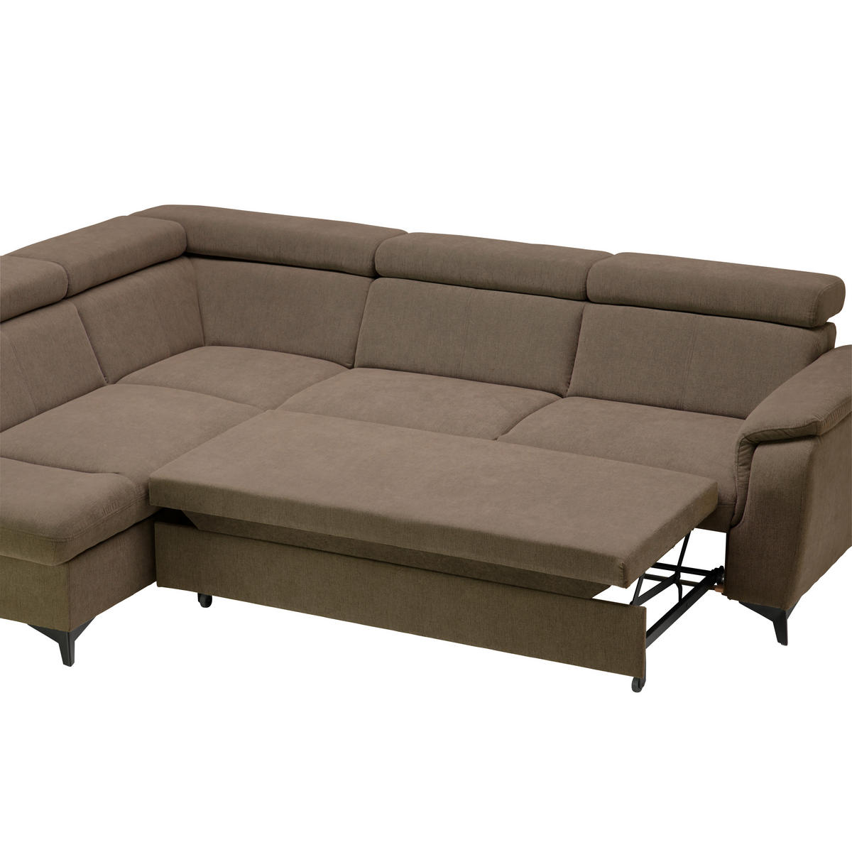 Ecksofa inkl. Funktionen in Chenille Braun, Schlammfarben  - Schlammfarben/Schwarz, Design, Textil/Metall (203/260cm) - Stylife