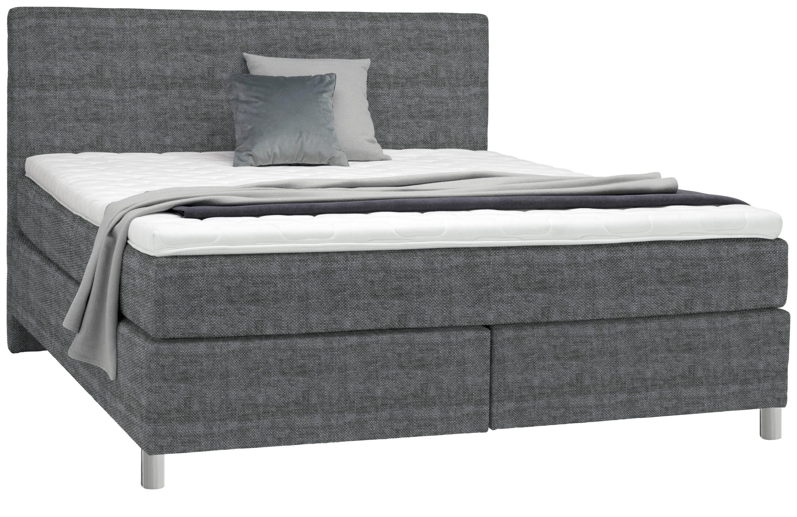 BOXSPRINGBETT 180/200 cm  in Dunkelgrau  - Chromfarben/Dunkelgrau, KONVENTIONELL, Kunststoff/Textil (180/200cm) - Voleo