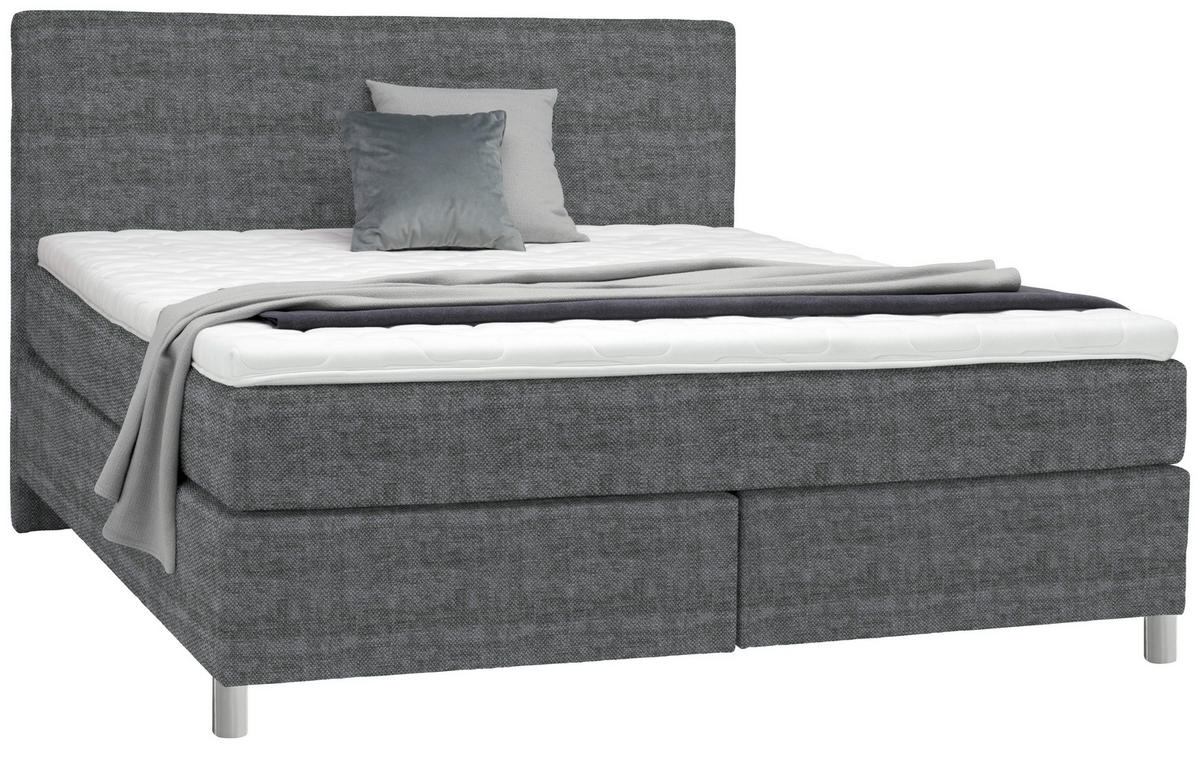BOXSPRINGBETT 180/200 cm  in Dunkelgrau  - Chromfarben/Dunkelgrau, Konventionell, Kunststoff/Textil (180/200cm) - Voleo