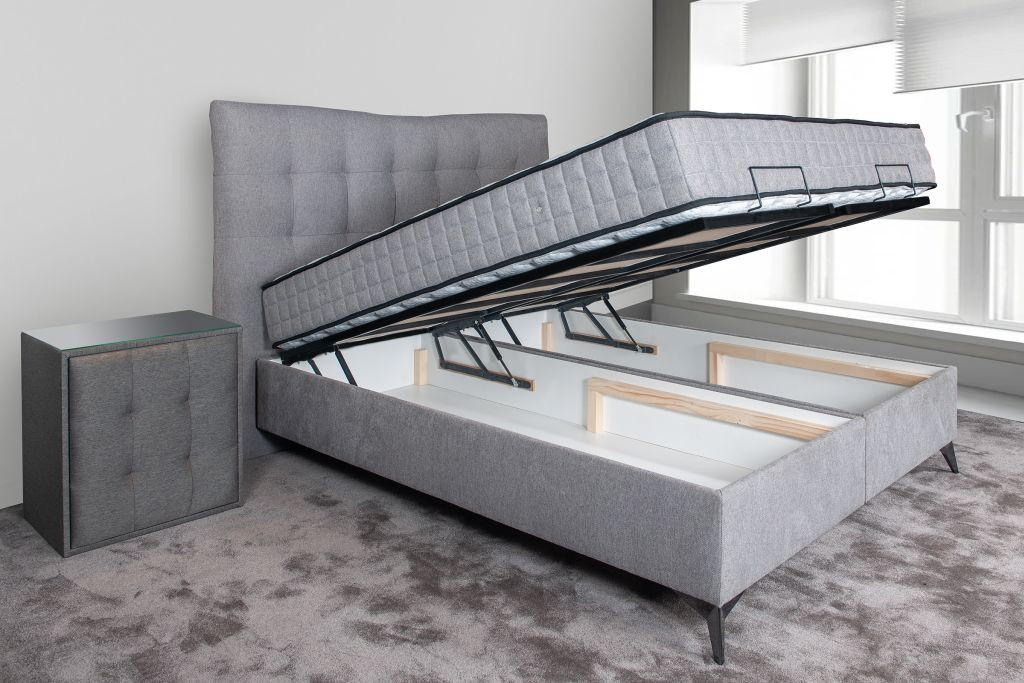 POSTELJA Z VZMETNICO x , les, kovina, tekstil - Moderno, kovina/tekstil (160/200cm) - Hom`in