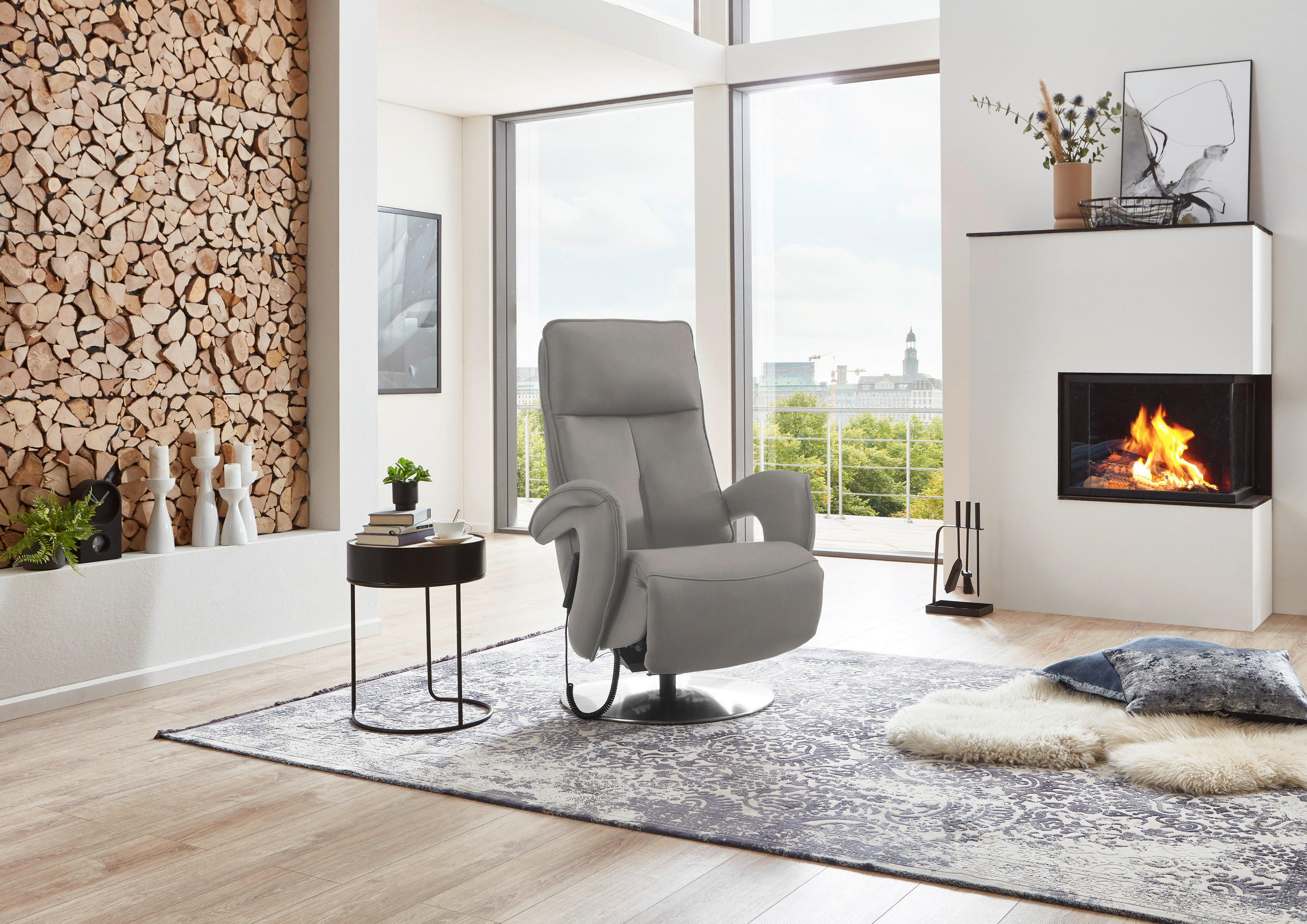 RELAXSESSEL in Leder Silberfarben  - Chromfarben/Silberfarben, Design, Leder/Metall (77/110/87cm) - Valdera