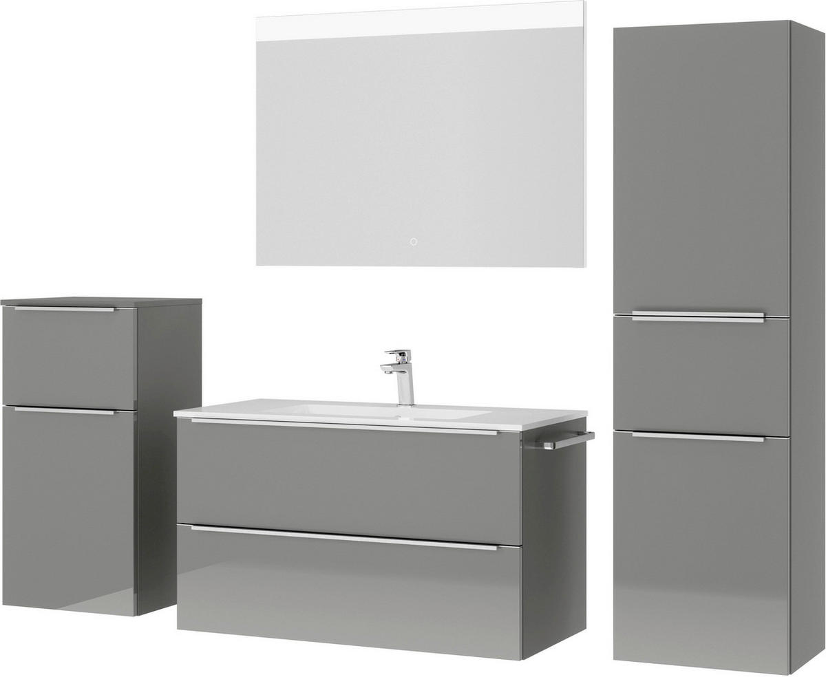 BADEZIMMER 5-teilig  in 191 cm  - Schieferfarben/Edelstahlfarben, MODERN, Glas/Holzwerkstoff (191cm) - Nobilia