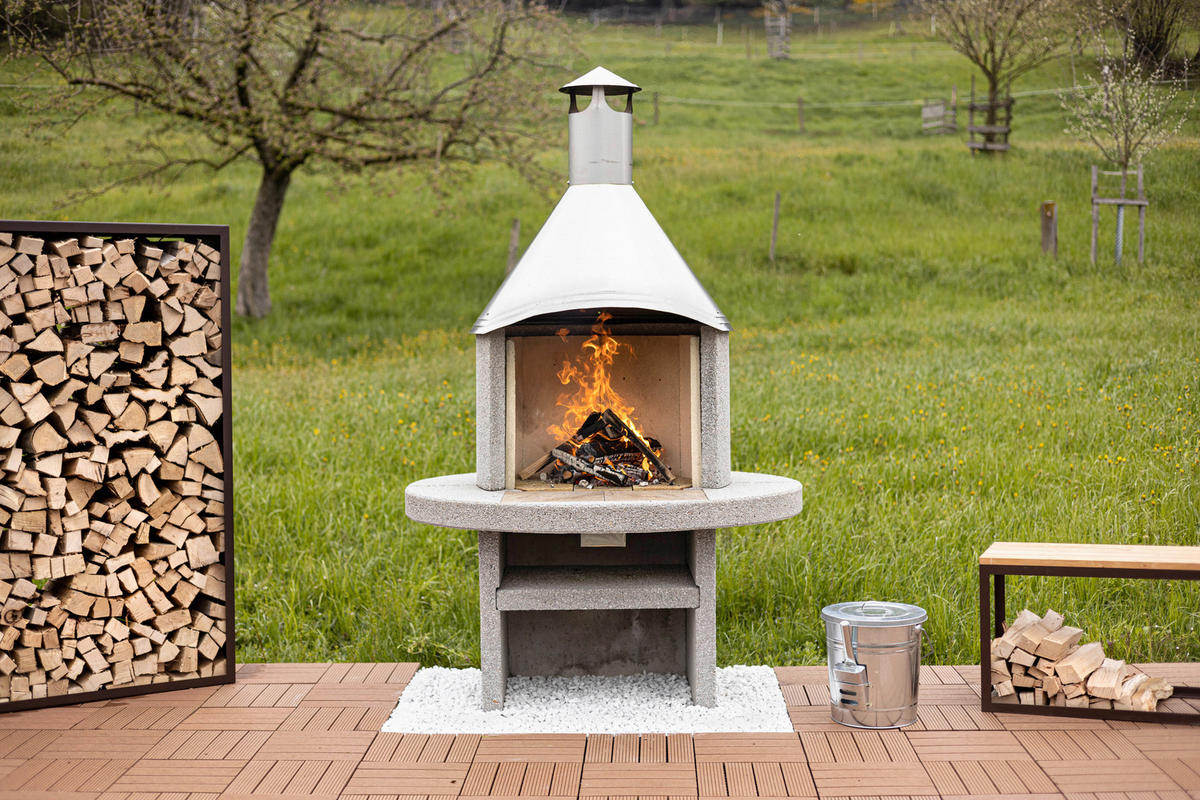 HOLZKOHLEGRILL - Weiss/Grau, Design, Stein (99/190/113cm) - Nouvel