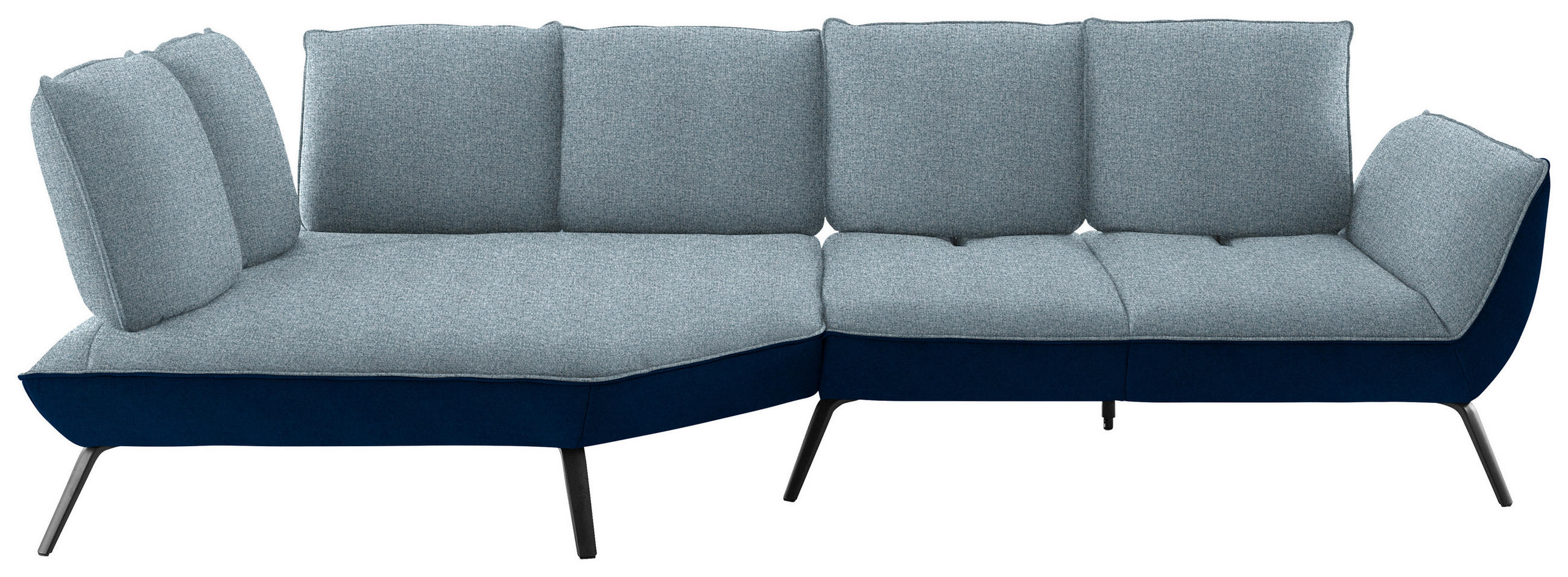 ECKSOFA Blau Flachgewebe Nierenkissen, Rücken echt, Sitztiefenverstellung  - Blau/Schwarz, Design, Textil/Metall (169/320cm) - Moderano