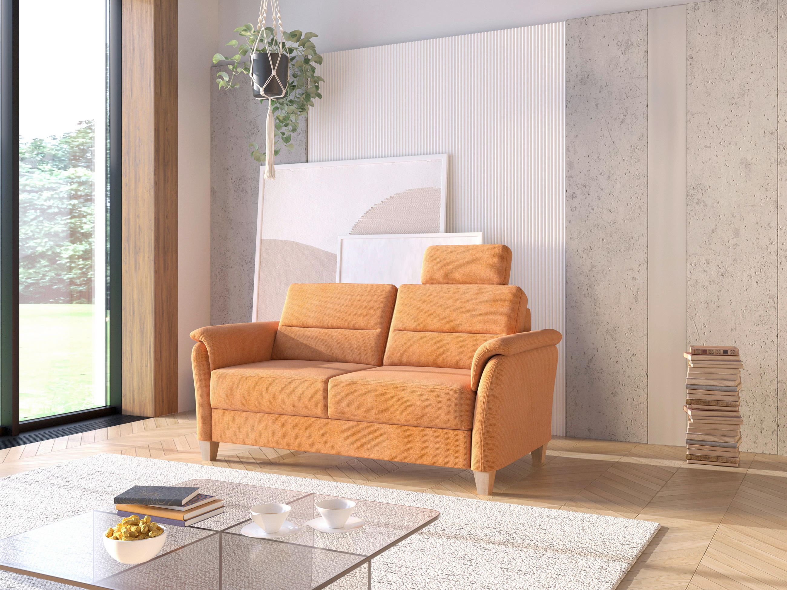 3-SITZER-SOFA Flachgewebe Terracotta  - Eichefarben/Terracotta, KONVENTIONELL, Holz/Textil (179/89/89cm) - Sit & More