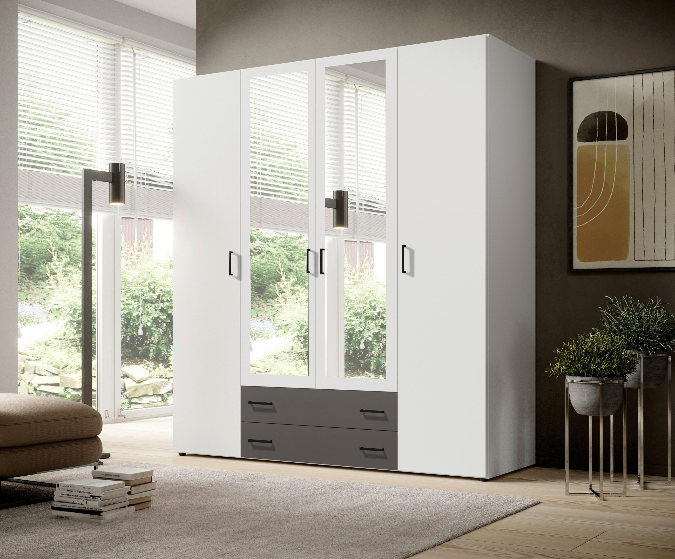 ORMAR S KLASIČNIM VRATIMA boje grafita, bijela   - bijela/boje grafita, Konvencionalno, staklo/drvni materijal (160,5/176/51,1cm) - Xora