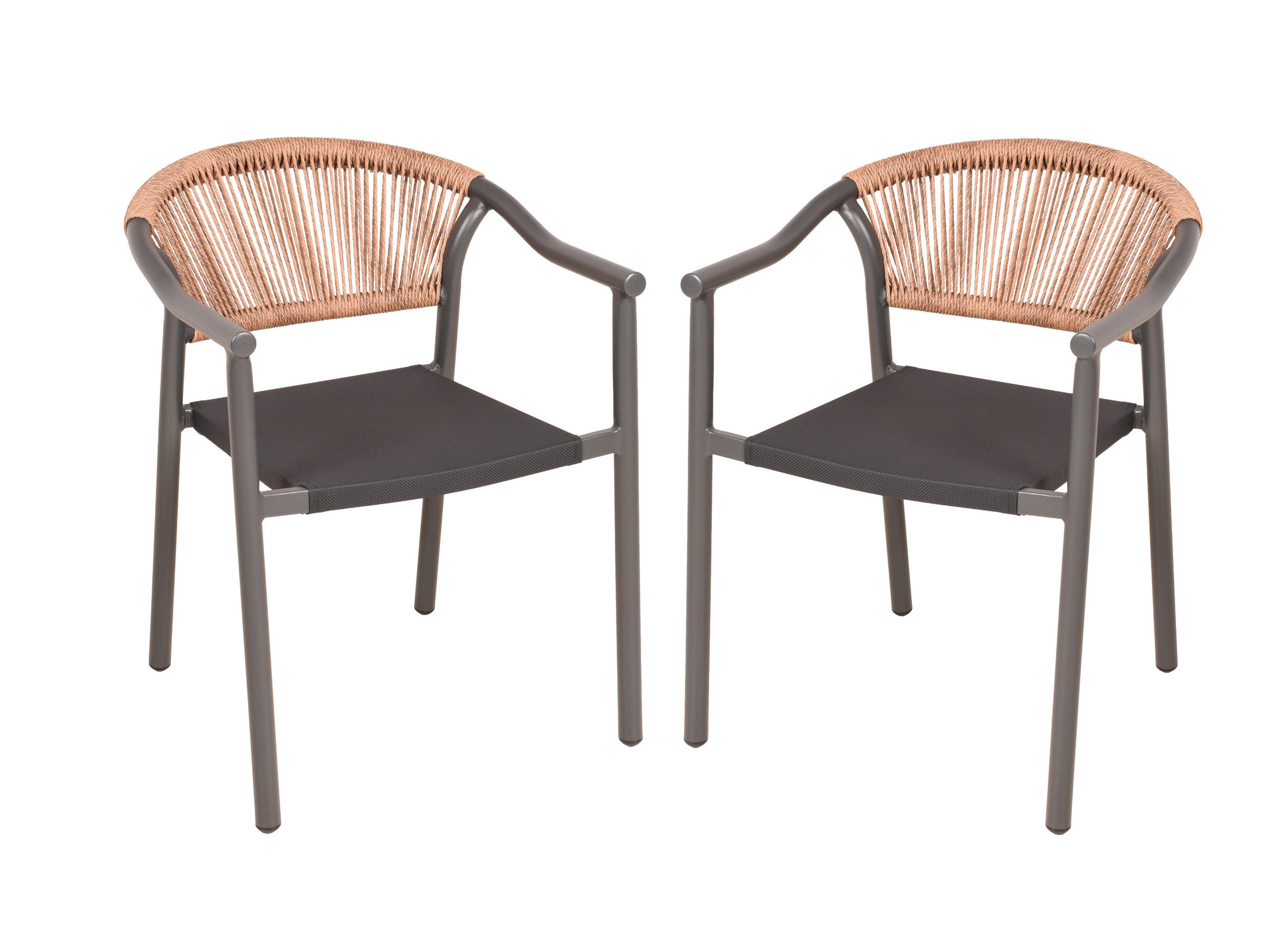GARTENSTUHL-SET Aluminium Anthrazit, Braun, Schwarz  - Anthrazit/Schwarz, MODERN, Kunststoff/Metall (57/75/60,5cm) - Gardenson