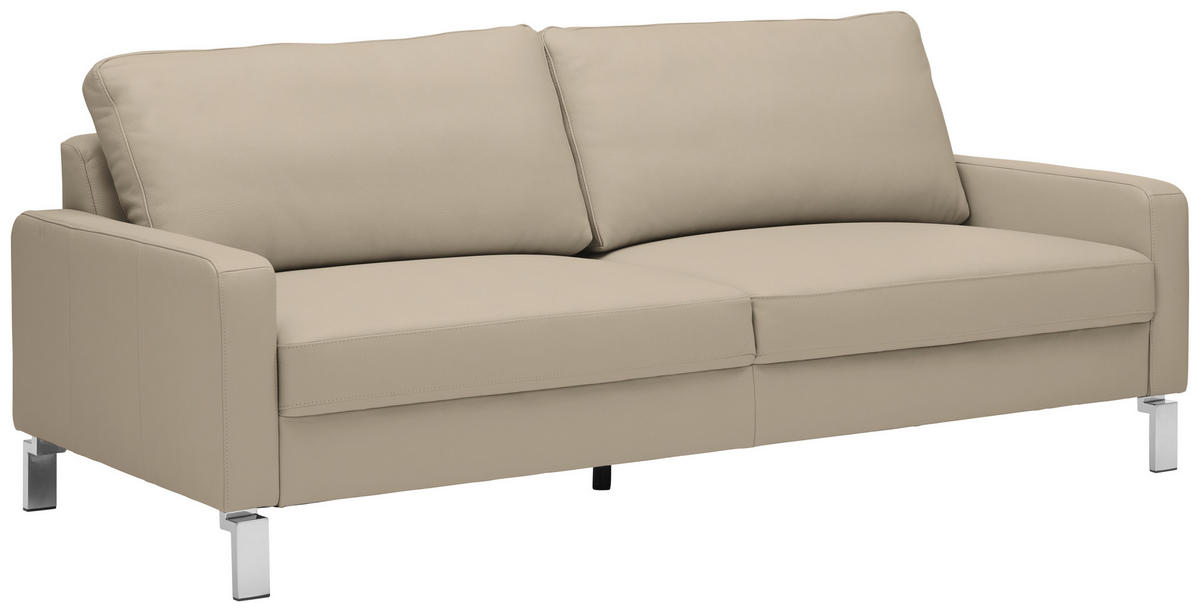 3-SITZER-SOFA in Echtleder Hellbraun  - Chromfarben/Hellbraun, Design, Leder/Metall (204/81/97cm) - Pure Home Lifestyle