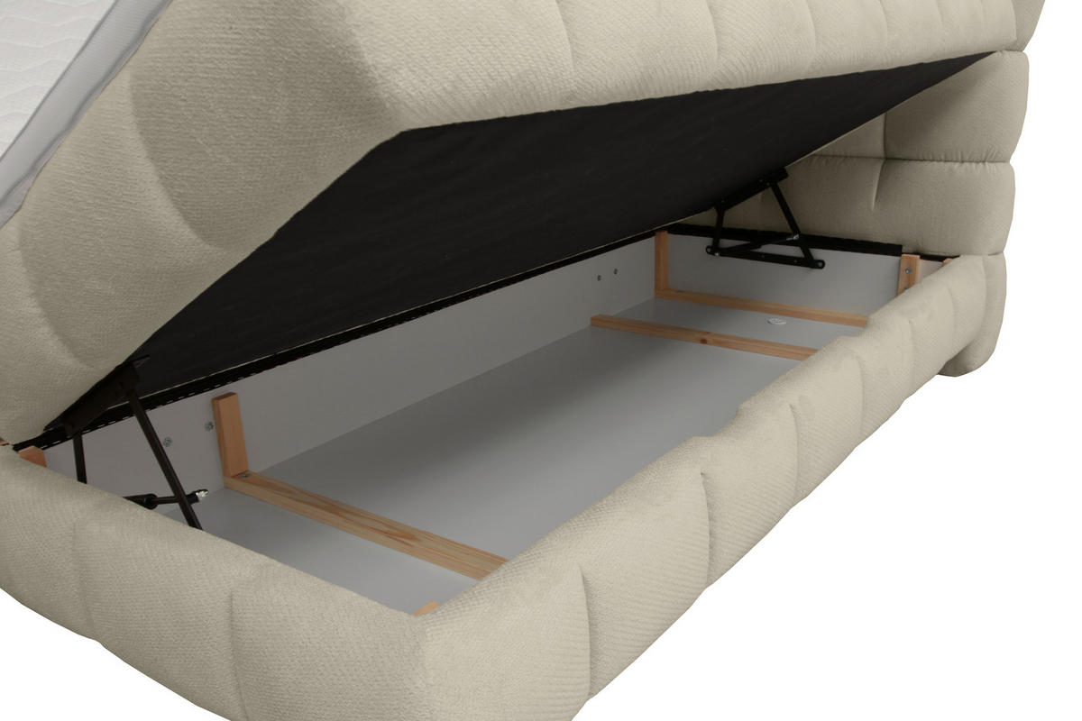 BOXBETT 140/200 cm,  in Weiß, Bettkasten, Topper, H3 + H3 = fest  - Schwarz/Weiß, Trend, Textil/Metall (140/200cm) - Esposa