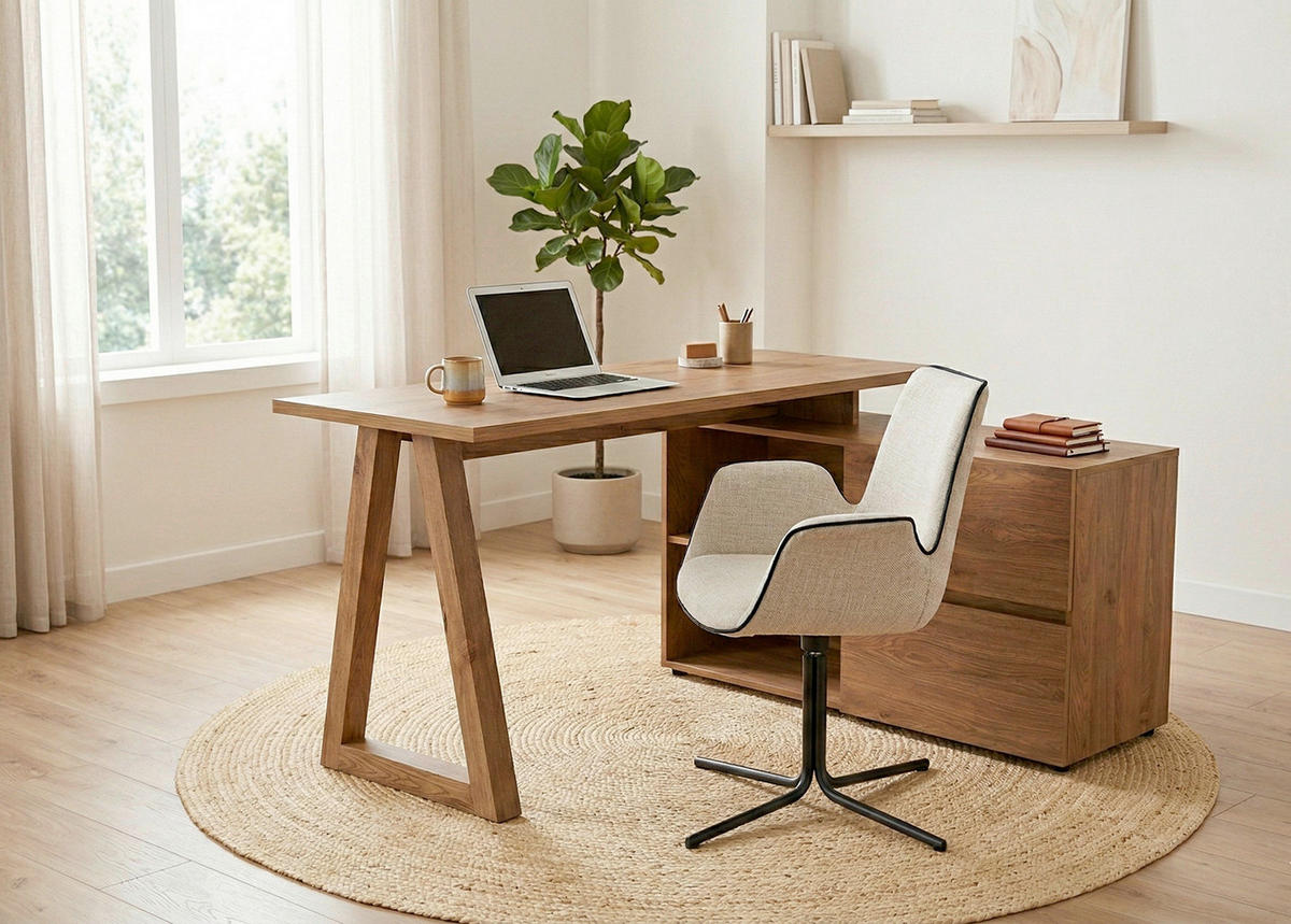 ECKSCHREIBTISCH 140/110/76 cm Eichefarben Stauraum, seitenverkehrt montierbar  - Eichefarben, Design, Holzwerkstoff (140/110/76cm) - MID.YOU