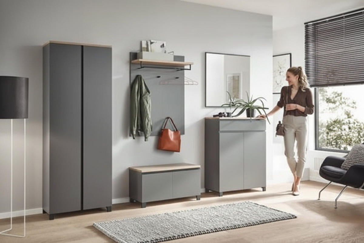 SCHUHSCHRANK Dieter Knoll Collection  in 84/108/37 cm  - Eichefarben/Anthrazit, Design, Holz/Holzwerkstoff (84/108/37cm) - Dieter Knoll