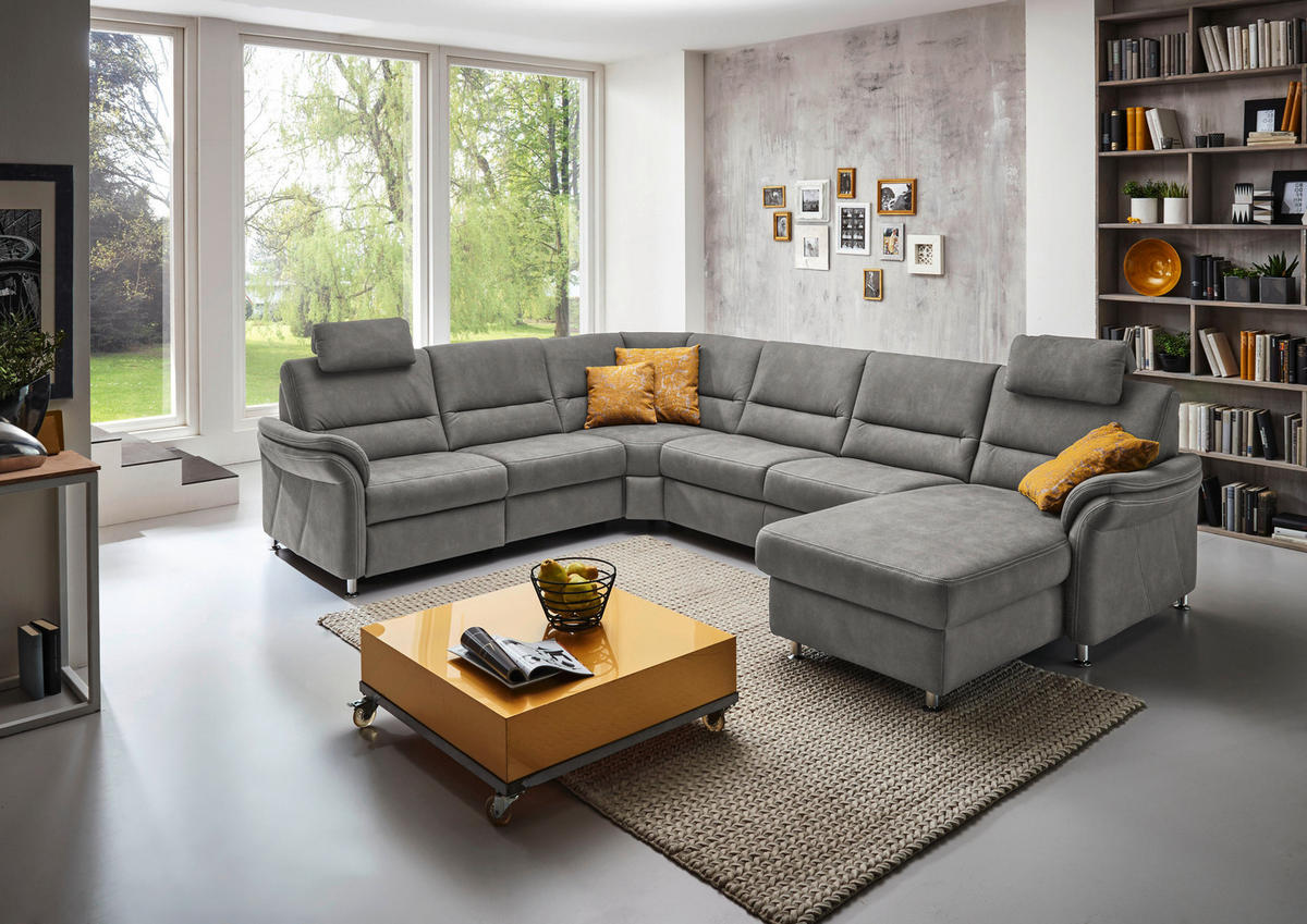SOFFA i mikrofiber ljusgrå  - aluminiumfärg/ljusgrå, Klassisk, metall/textil (262/335/173cm) - Beldomo System