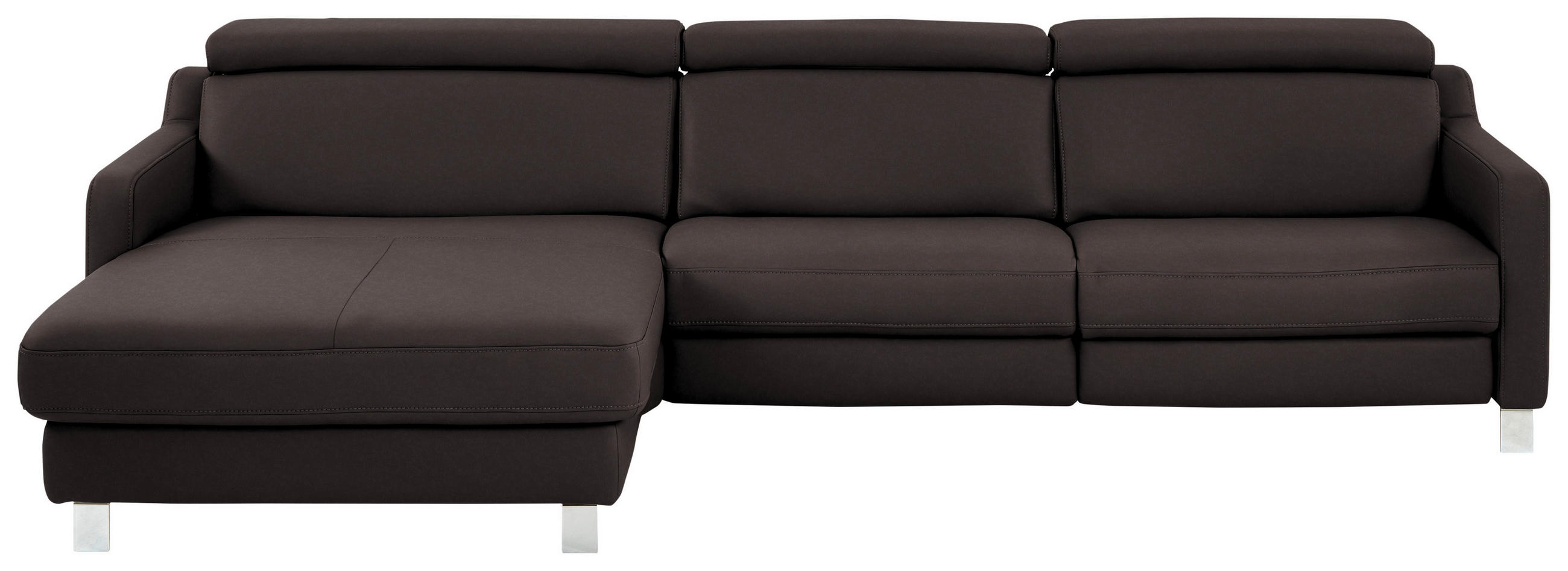 ECKSOFA in Echtleder Mokka  - Chromfarben/Mokka, Design, Leder/Metall (176/291cm) - Valdera