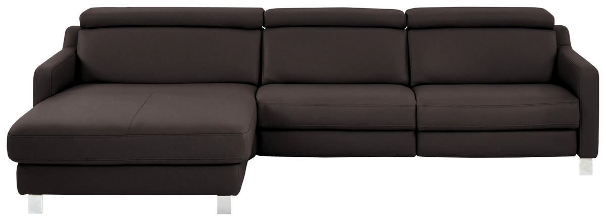 ECKSOFA in Echtleder Mokka  - Chromfarben/Mokka, Design, Leder/Metall (176/291cm) - Valdera