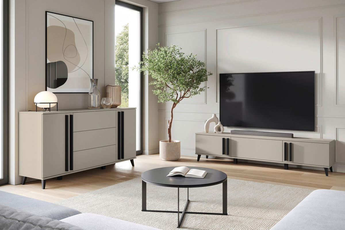 SIDEBOARD Helsinki  in 150/77,8/39,5 cm  - Beige/Schwarz, Trend, Holzwerkstoff/Kunststoff (150/77,8/39,5cm)