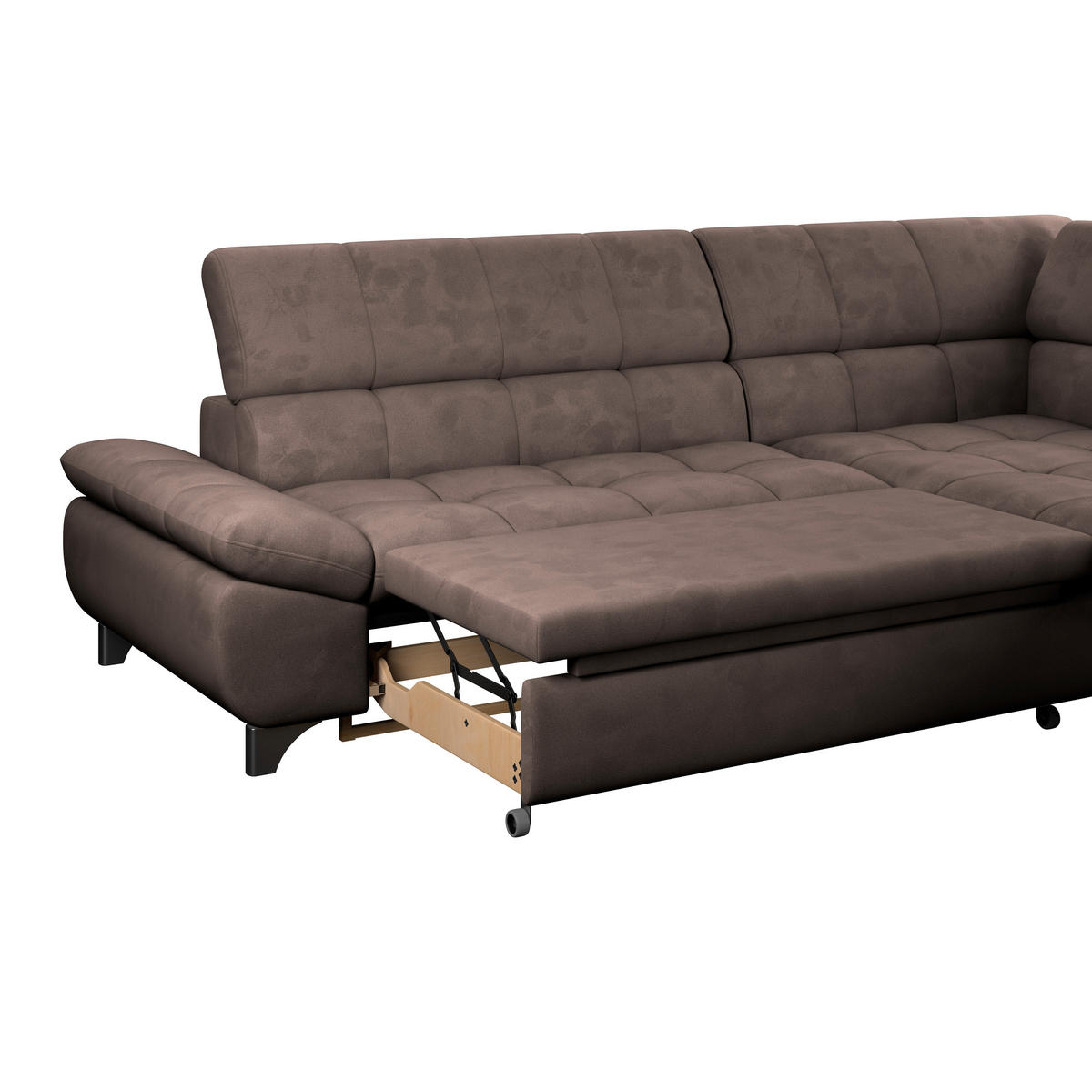 ECKSOFA Dunkelbraun Chenille  - Chromfarben/Dunkelbraun, KONVENTIONELL, Textil/Metall (312/234cm) - Livetastic