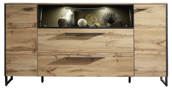 SIDEBOARD Grau, Eichefarben Befestigungsmaterial, Einlegeböden  - Eichefarben/Grau, Trend, Glas/Holzwerkstoff (179,4/91,3/40cm) - Hom`in