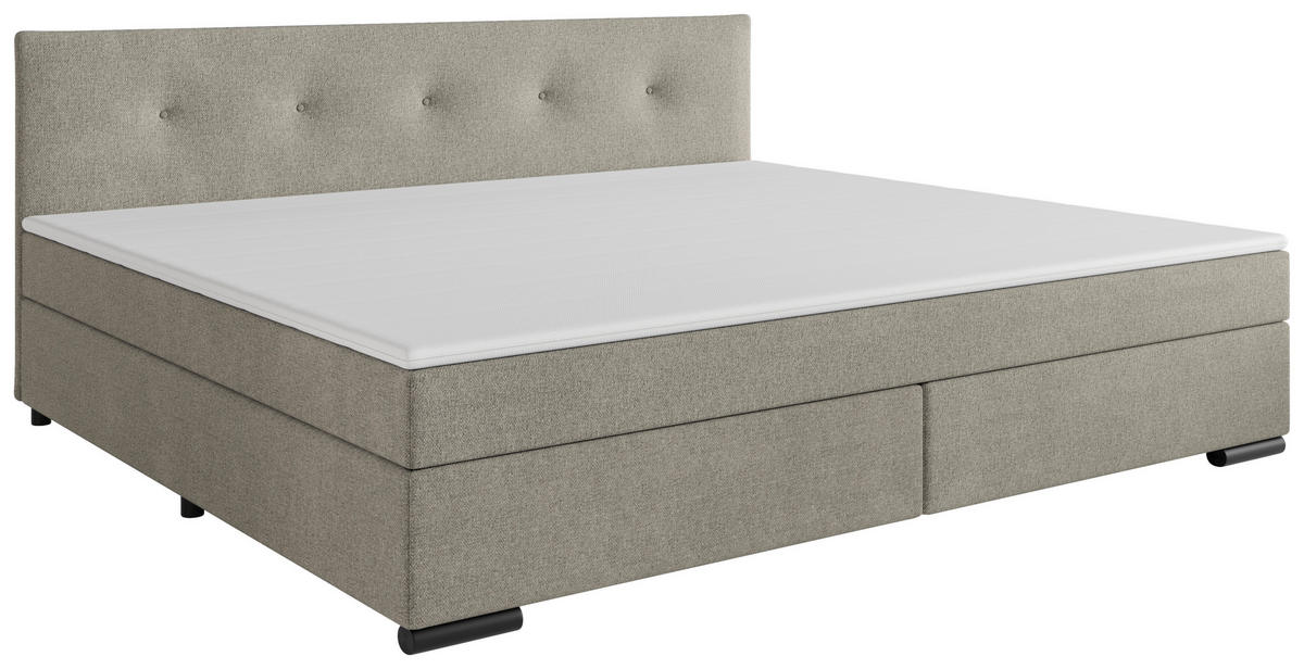 BOXSPRINGBETT 240/200 cm,  in Beige, gepolstertes Kopfteil, Topper, H3 + H3 = fest  - Beige/Schwarz, MODERN, Karton/Holz (240/200cm) - MID.YOU