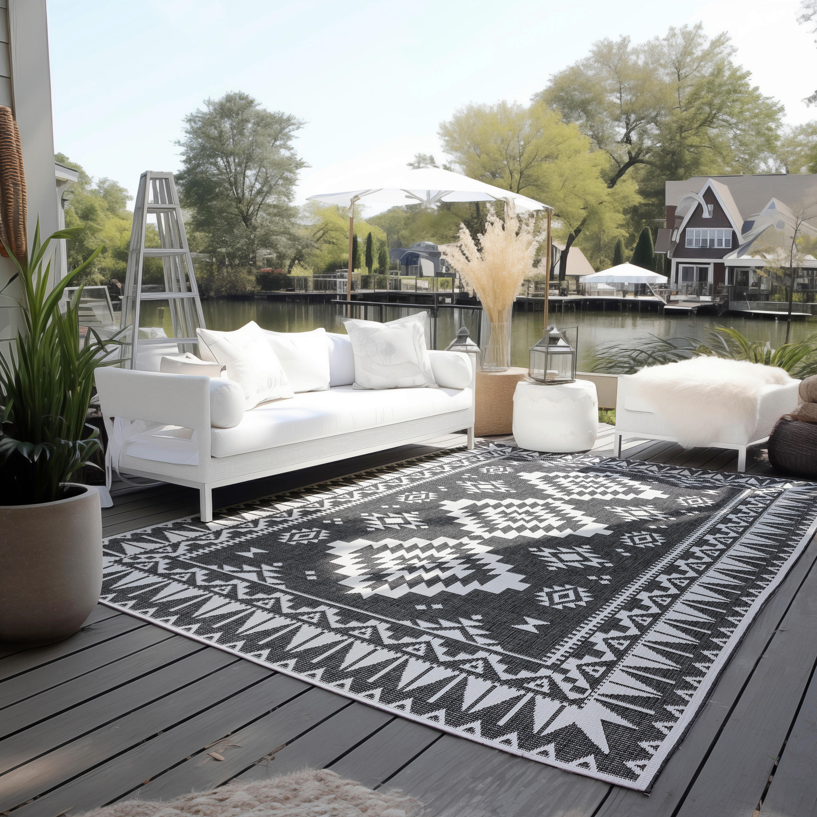 OUTDOORTEPPICH 80/150 cm Gemini Schwarz, Weiß  - Schwarz/Weiß, Design, Kunststoff/Textil (80/150cm) - Elle Decoration