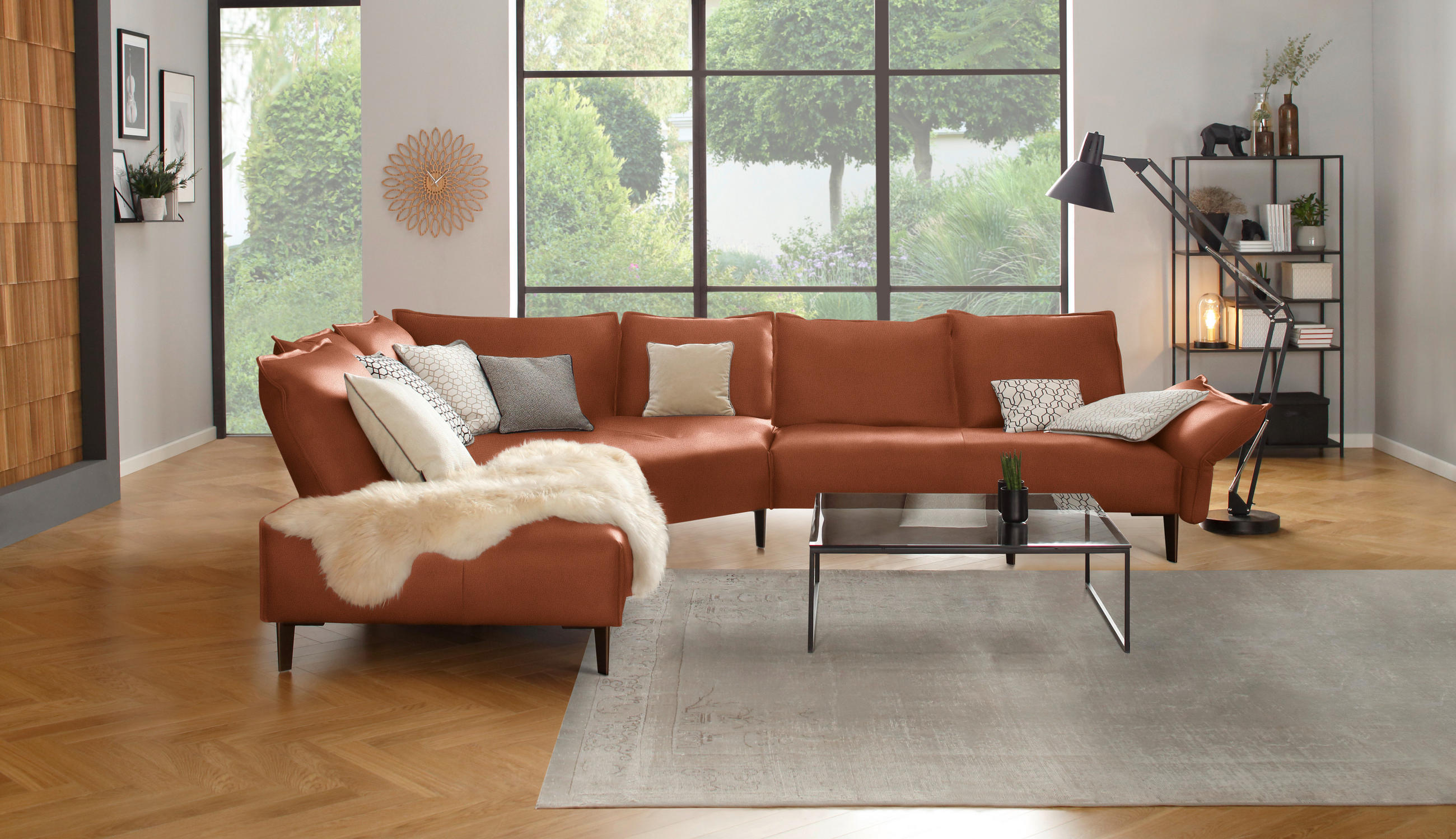 ECKSOFA in Echtleder Cognac  272/340 cm  - Cognac/Schwarz, Design, Leder/Metall (272/340cm) - W.Schillig