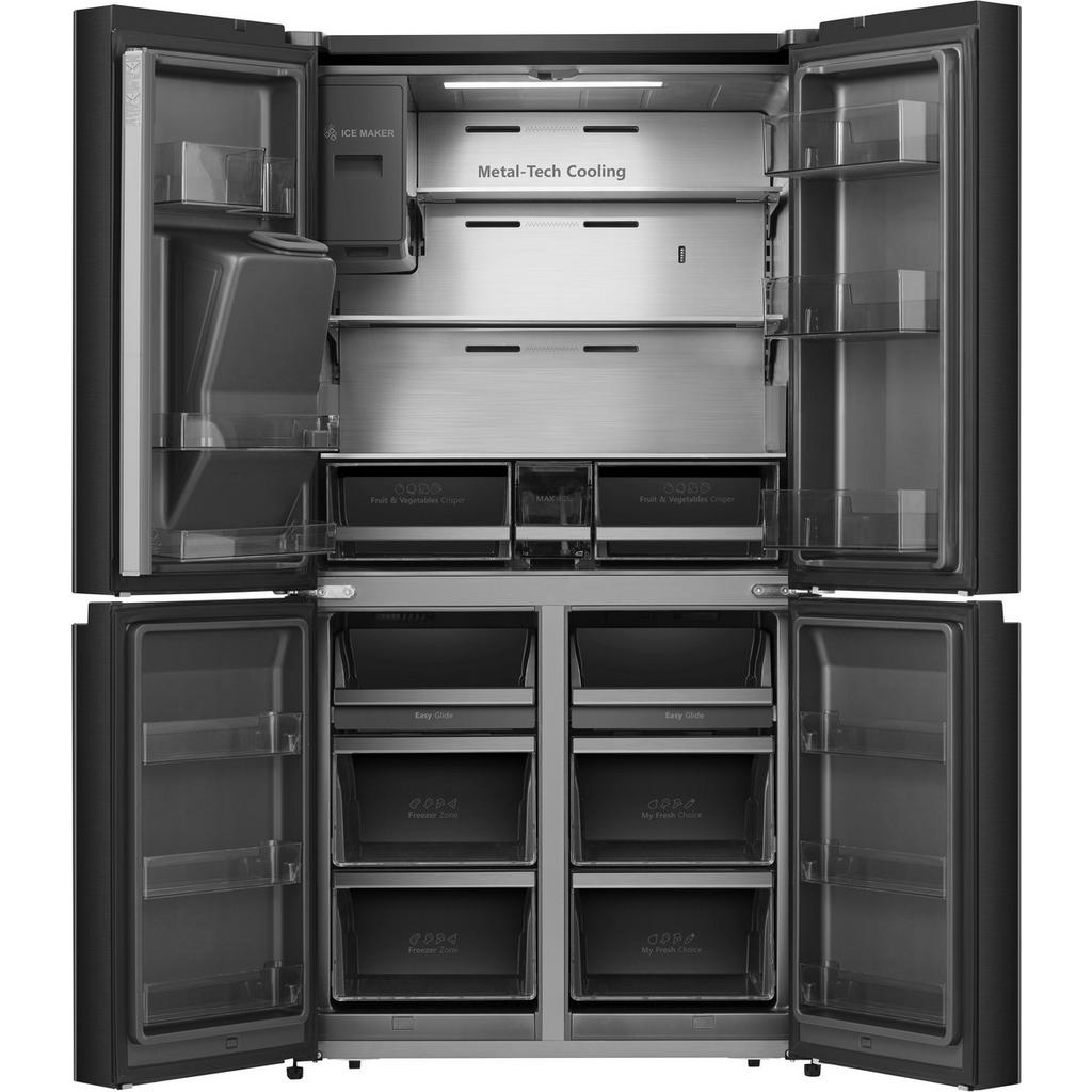 Thumbnail - Hisense Multi-Door, Schwarz, Metall, Kunststoff, Glas, 4,2 Schubladen, E, 91.4x178.5x72.5 cm, LED-Innenbeleuchtung, Warn...