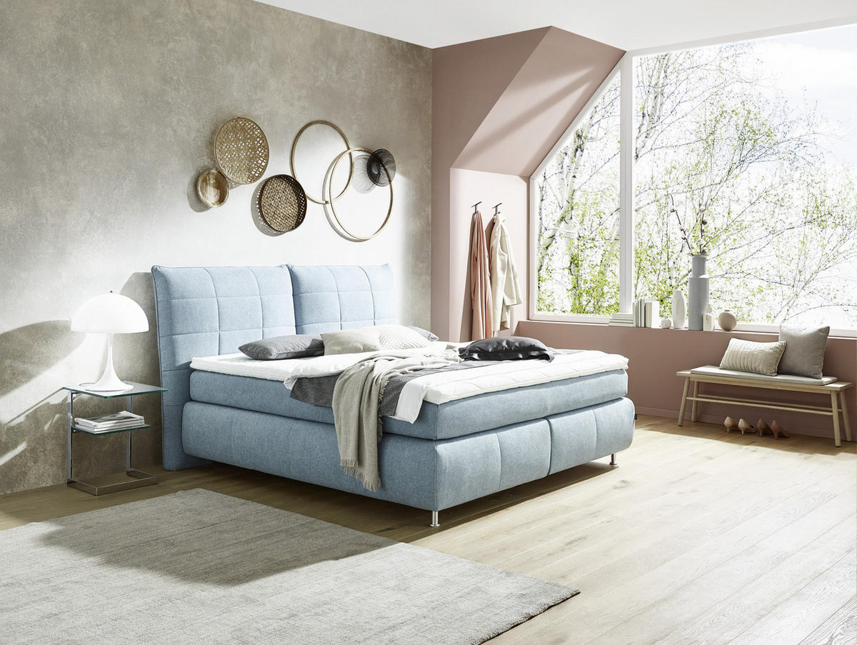 BOXSPRINGBETT 200/200 cm  in Blau  - Blau/Edelstahlfarben, Konventionell, Textil (200/200cm) - Dieter Knoll