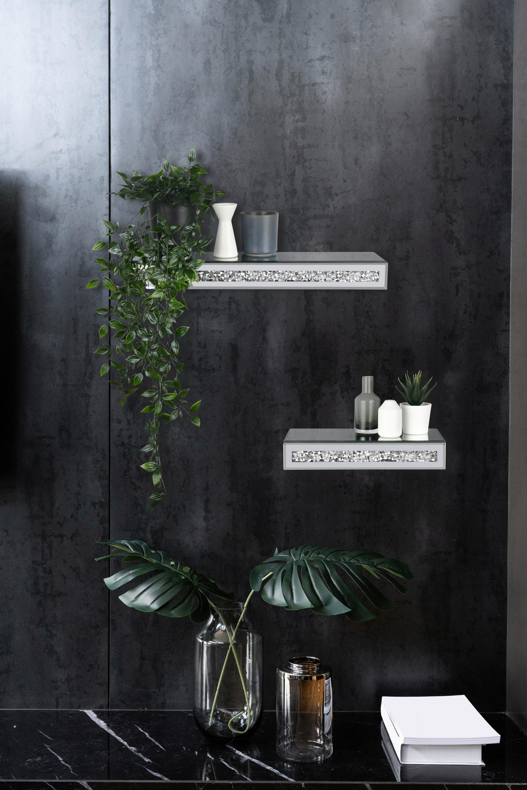 Thumbnail - Boxxx Wandboard, Klar, Glas, Glitzer, 50x5.5x15 cm, Wohnzimmer, Regale, Wandboards