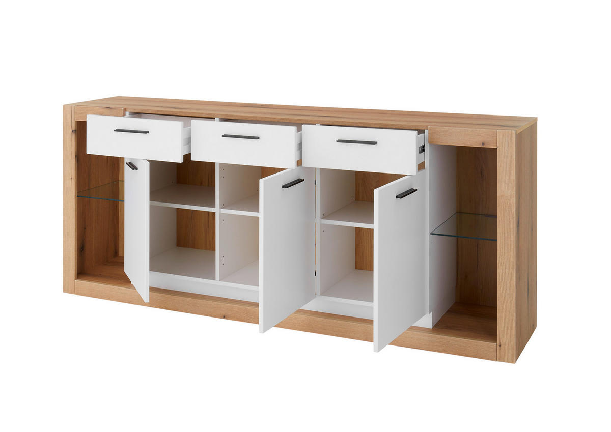 SIDEBOARD  198/83/43 cm 3 Schublade(n)  - Eichefarben/Schwarz, Design, Glas/Holzwerkstoff (198/83/43cm) - MID.YOU