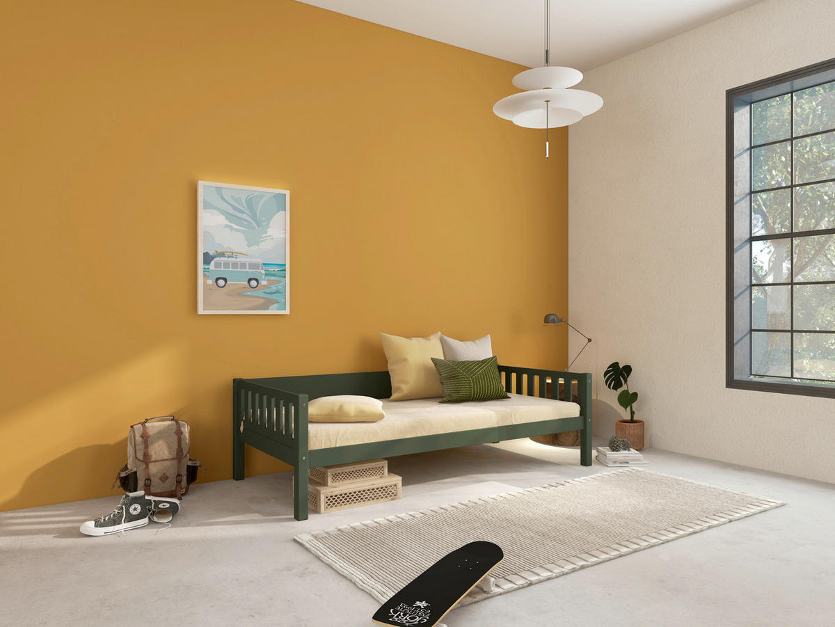 BETT 90/200 cm,  in Dunkelgrün, Rollrost  - Dunkelgrün, MODERN, Holz (90/200cm) - Chameo