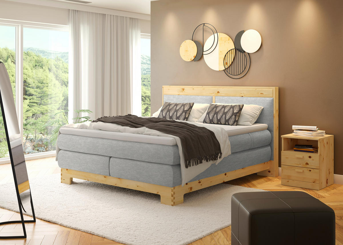 BOXSPRINGBETT 180/200 cm  in Silberfarben  - Silberfarben, Natur, Holz/Textil (180/200cm) - Linea Natura
