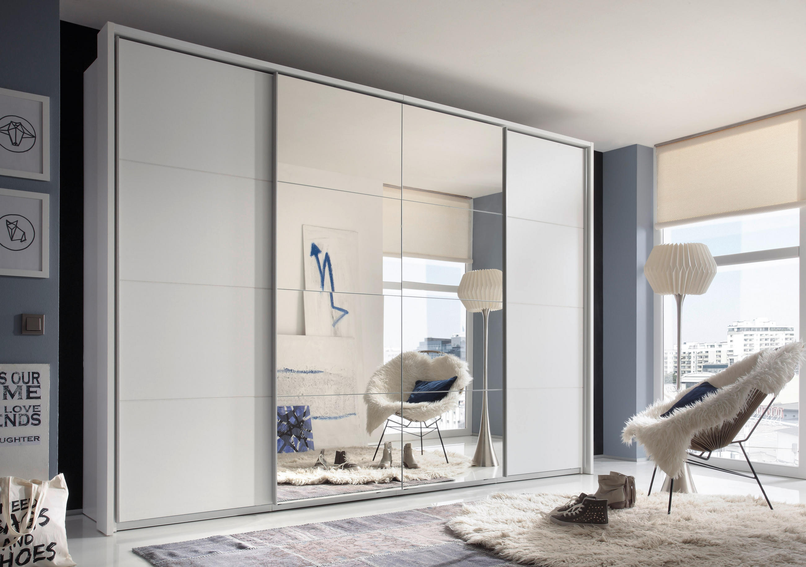 ORMAR S KLIZNIM VRATIMA bijela - bijela/boje aluminija, Design, staklo/drvni materijal (325/230/61cm) - Xora