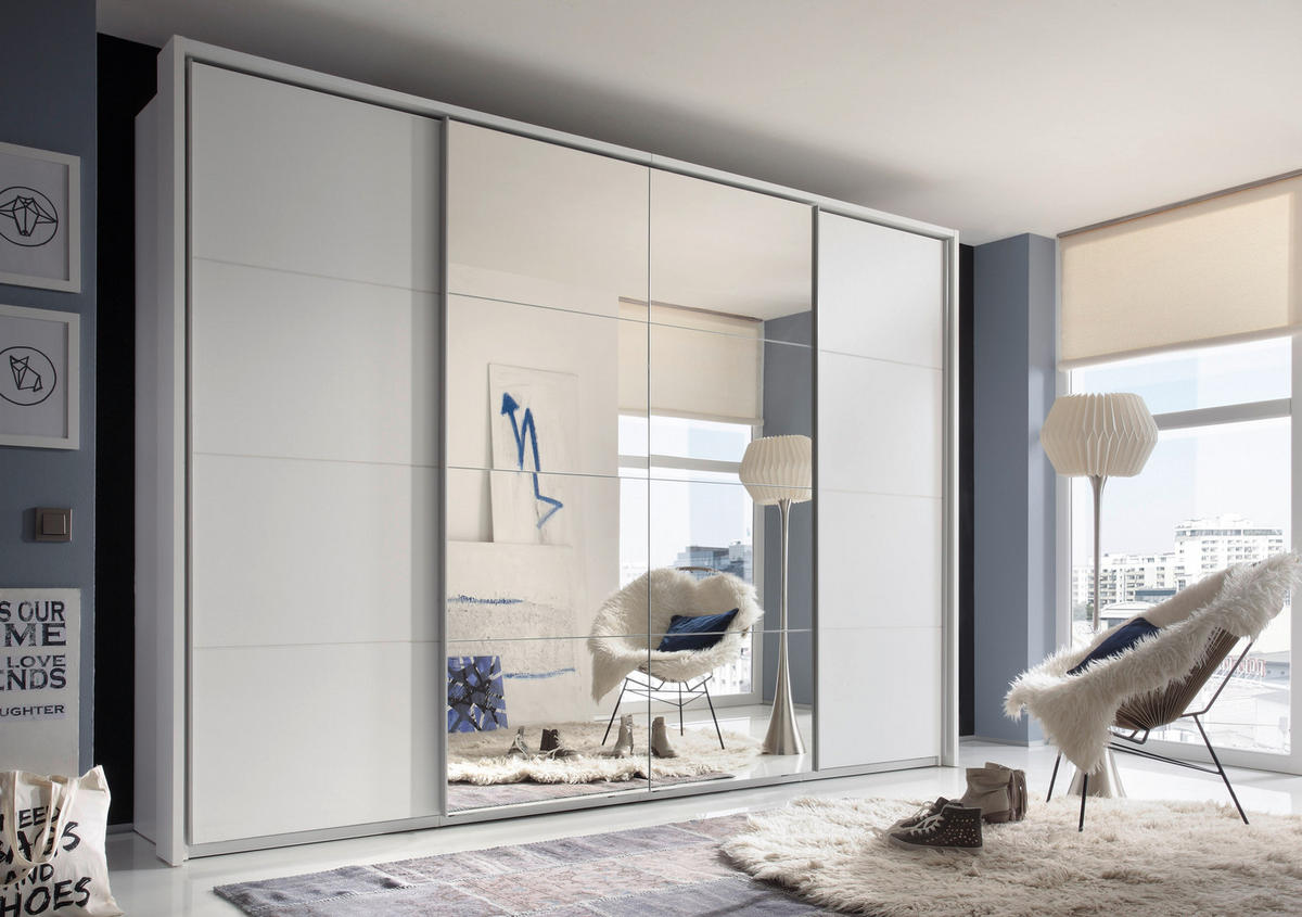 ORMAR SA KLIZNIM VRATIMA bela  325/230/61 cm  - boja aluminijuma/bela, Dizajnerski, staklo/metal (325/230/61cm) - Xora