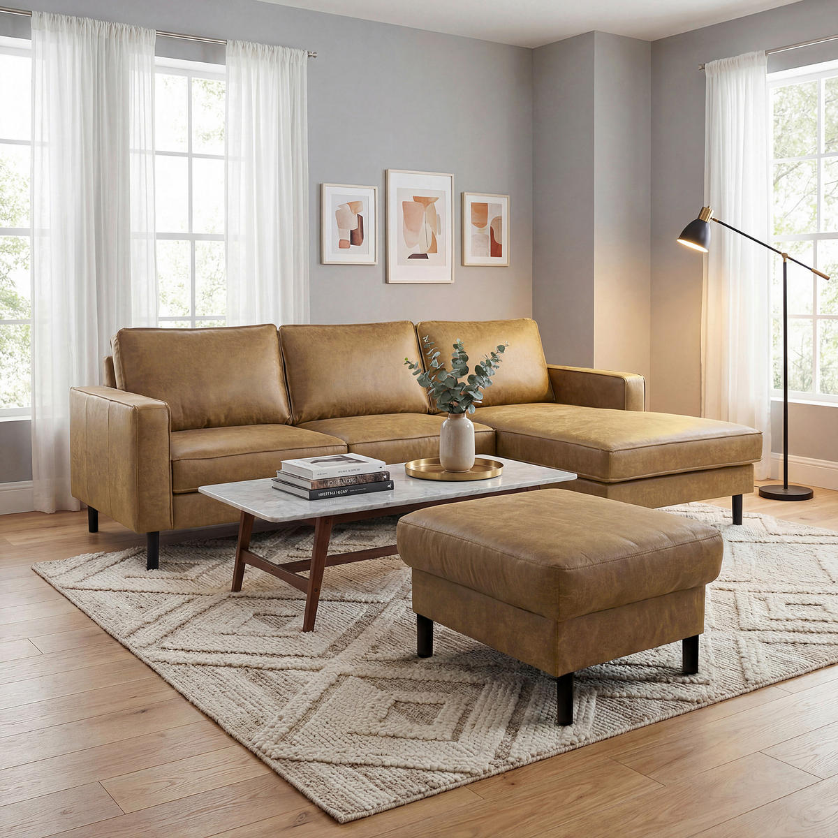 ECKSOFA Beige Echtleder Lederlook Rücken echt  - Beige/Schwarz, Design, Leder/Textil (166/238cm) - Livetastic