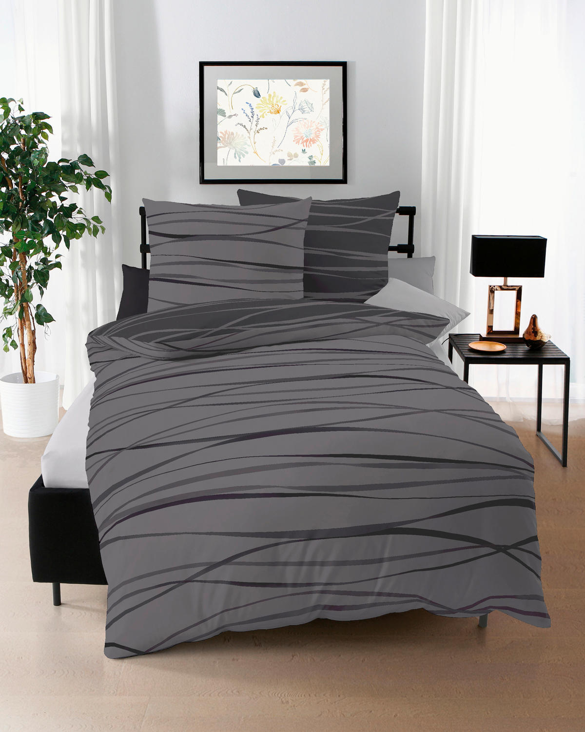 POSTELJNINA MOTION 240/220 cm saten siva  - siva, Design, tekstil (240/220cm) - Kaeppel