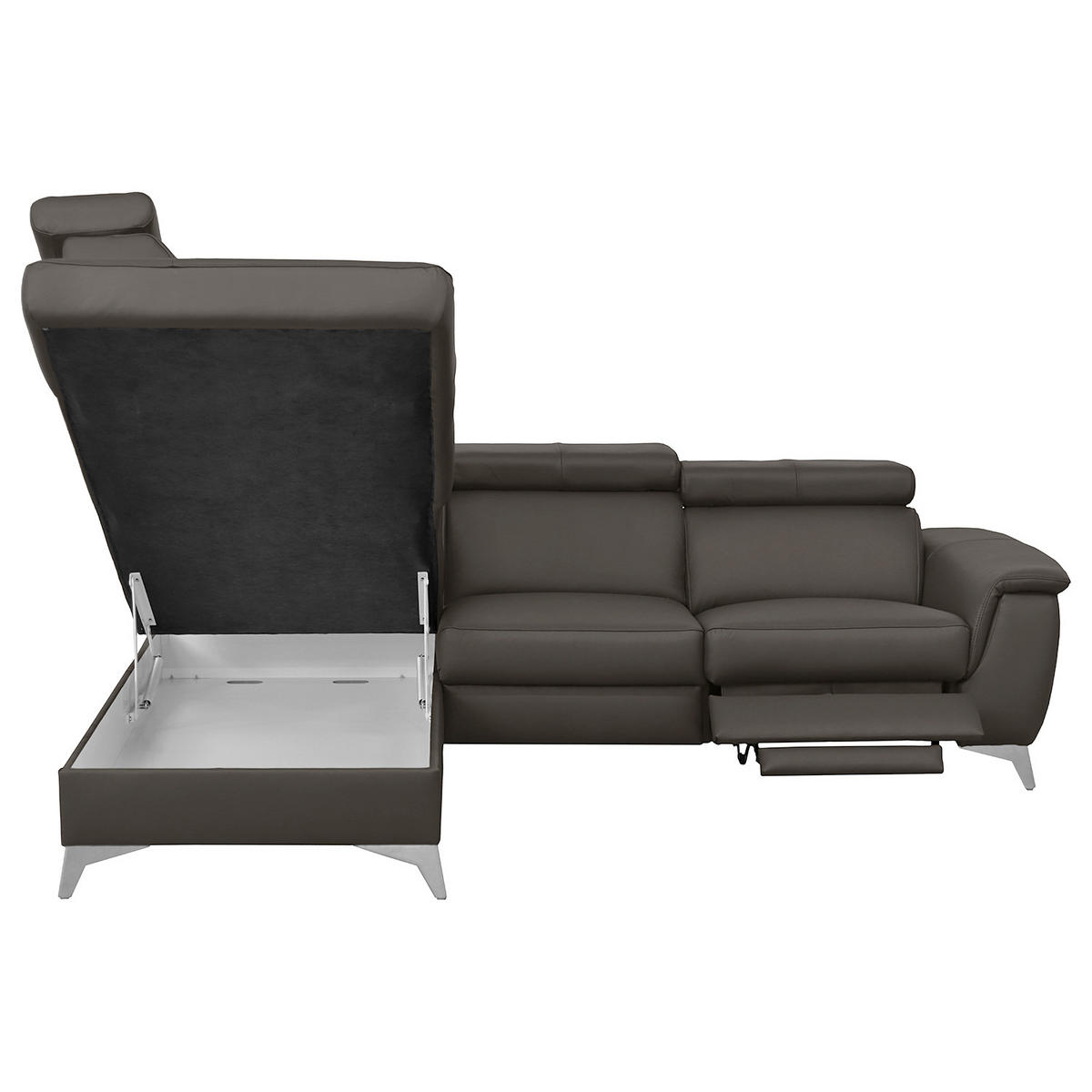 ECKSOFA Dunkelbraun Echtleder Lederlook  - Chromfarben/Dunkelbraun, Design, Leder/Textil (197/257cm) - Livetastic