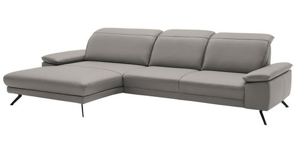 ECKSOFA in Echtleder Hellgrau  - Hellgrau/Schwarz, Design, Leder/Metall (193/332cm) - Dieter Knoll