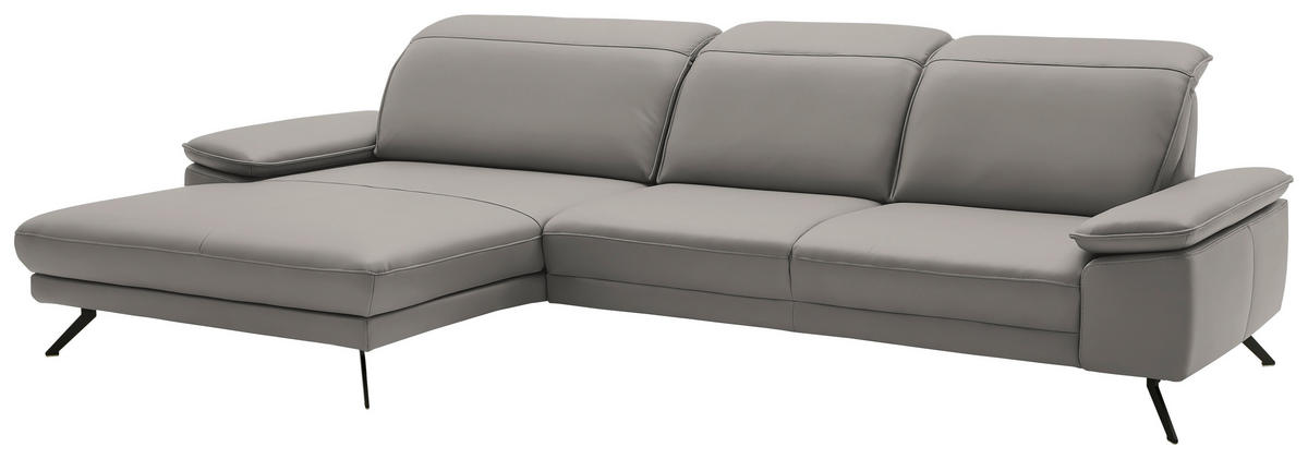 ECKSOFA in Echtleder Hellgrau  - Hellgrau/Schwarz, Design, Leder/Metall (193/332cm) - Dieter Knoll