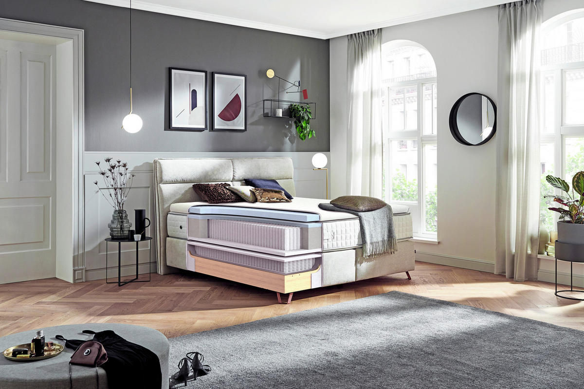 BOXSPRINGBETT 200/200 cm  in Creme  - Creme/Kupferfarben, Konventionell, Textil/Metall (200/200cm) - Ambiente