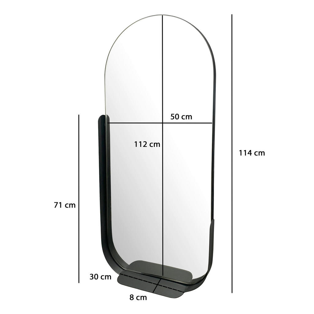 Thumbnail - Mid.you Wandspiegel, Schwarz, Glas, oval, 51x114x8 cm, senkrecht montierbar, Ablage, Spiegel, Wandspiegel