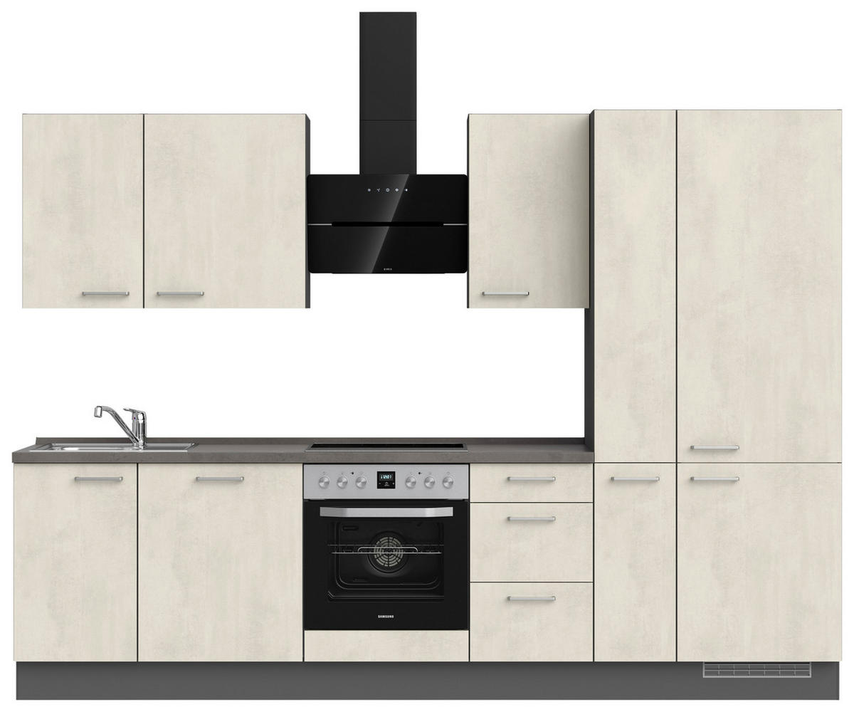 KÜCHENBLOCK 300 cm   in Weiß, Schieferfarben  - Schieferfarben/Edelstahlfarben, MODERN, Holzwerkstoff/Metall (300cm) - Nobilia